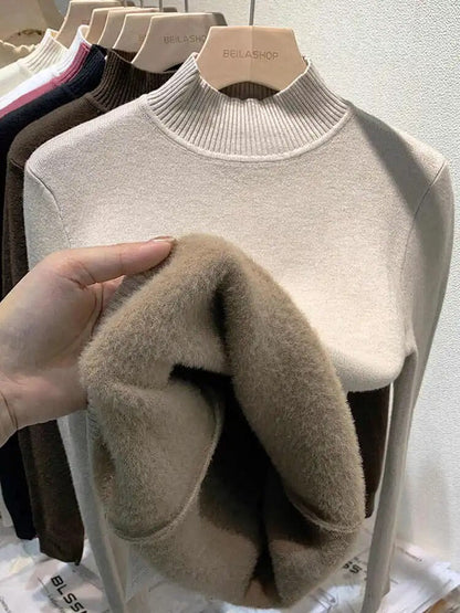 mit Samt gefütterter Rollkragenpullover für Frauen