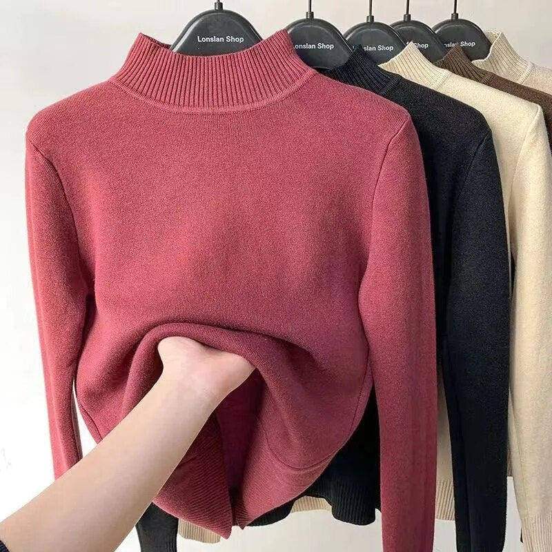 mit Samt gefütterter Rollkragenpullover für Frauen