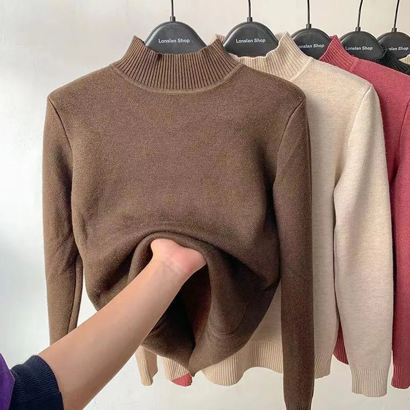 mit Samt gefütterter Rollkragenpullover für Frauen