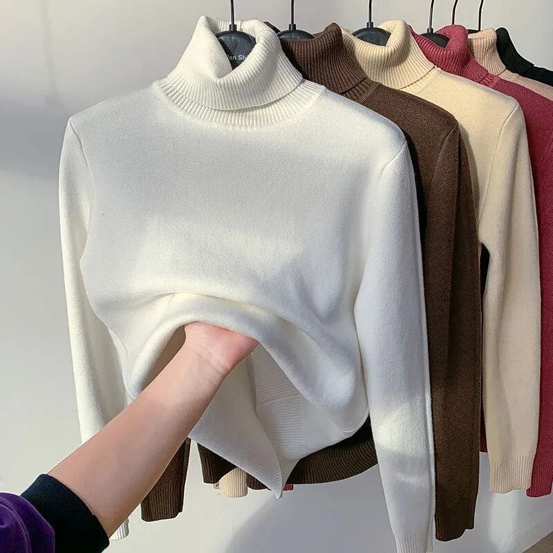 mit Samt gefütterter Rollkragenpullover für Frauen