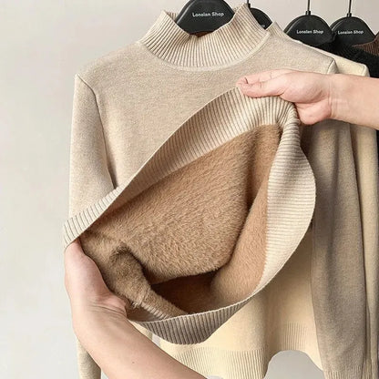 mit Samt gefütterter Rollkragenpullover für Frauen