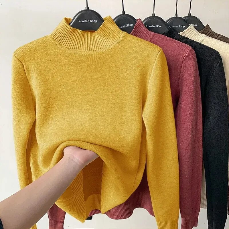 mit Samt gefütterter Rollkragenpullover für Frauen