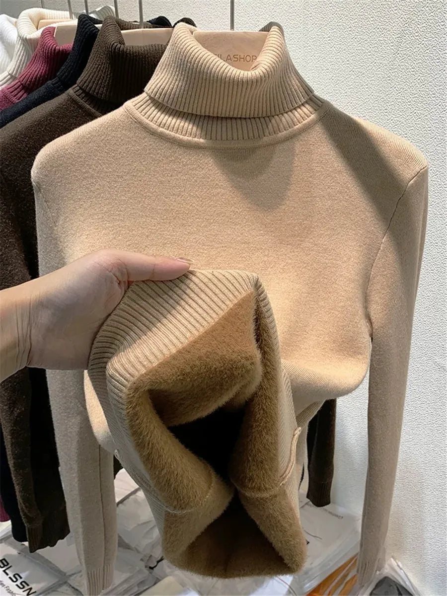 mit Samt gefütterter Rollkragenpullover für Frauen