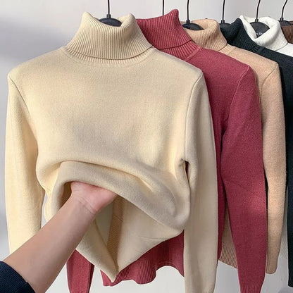 mit Samt gefütterter Rollkragenpullover für Frauen