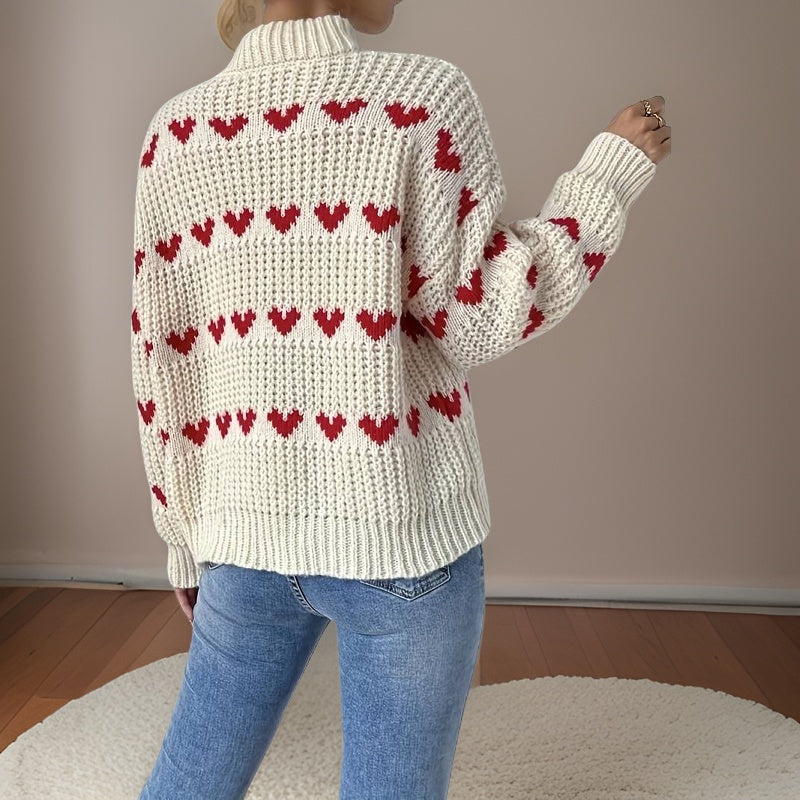 Rollkragenpullover mit Herzmuster